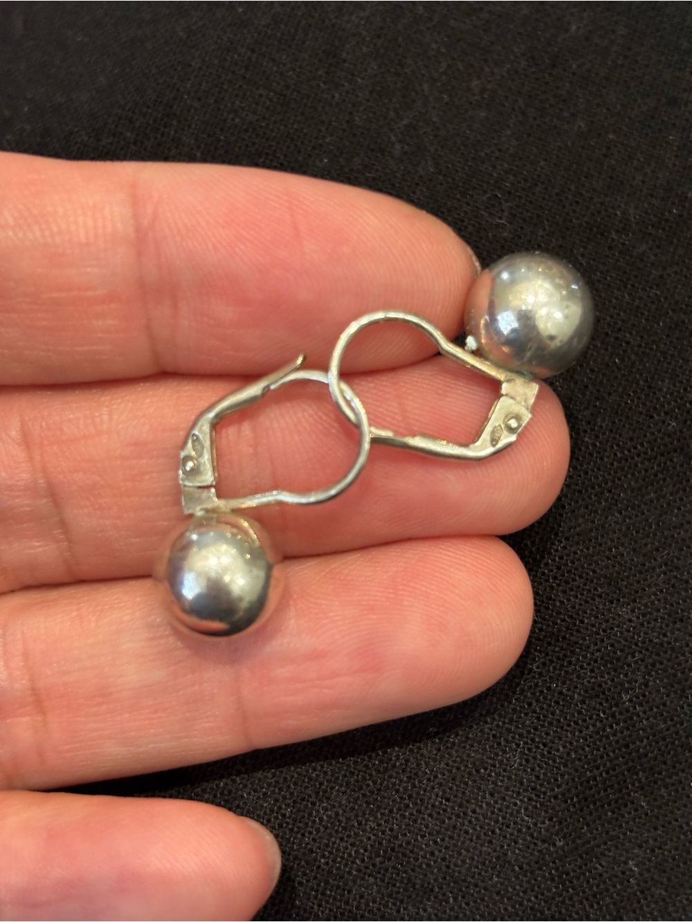 Vintage sterling Silver-Tone Ball Drop Earrings - Silver